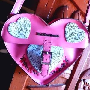 DM pink sequin heart leather satchel